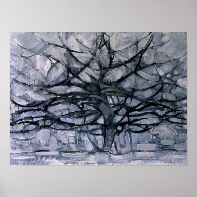 Poster Piet Mondrian Célèbre Peinture L'Arbre Gris (Devant)