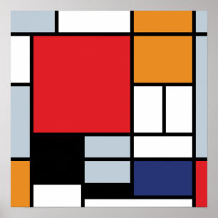 Poster Piet Mondrian - Composition avec grand plan rouge