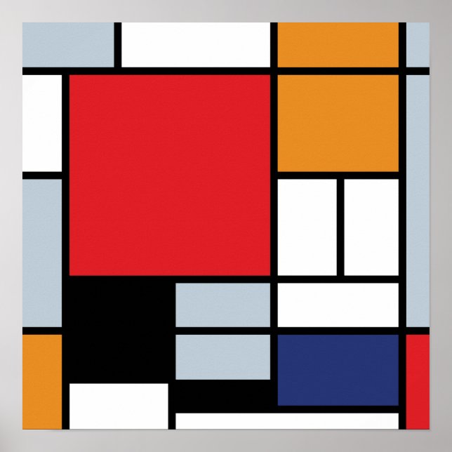 Poster Piet Mondrian - Composition avec grand plan rouge (Devant)
