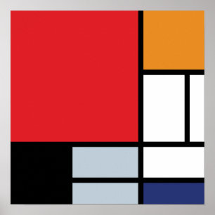 Poster Piet Mondrian - Composition avec un grand plan rou