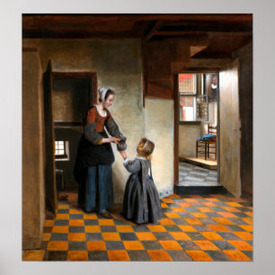 Poster Pieter de Hooch Une femme avec un enfant dans une 