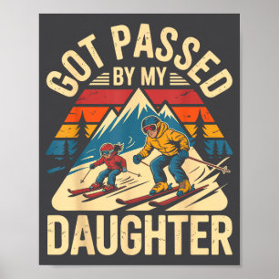 Poster Piétiné par ma fille Drôle de papa skieur Rétro Mo