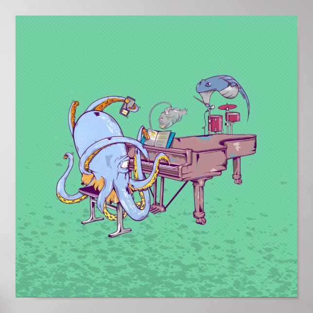 Poster Pieuvre jouant du piano (Devant)