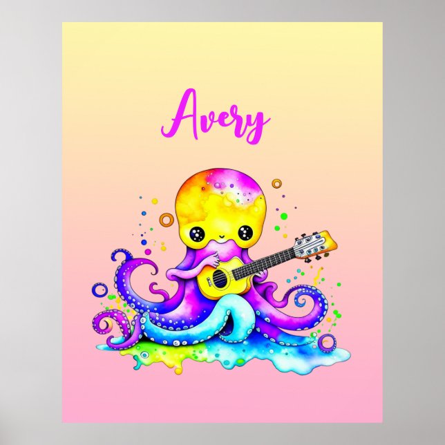 Poster Pieuvre personnalisée en caricature Jouer à la gui (Devant)