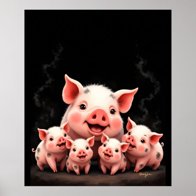 Poster Pig Artwork – Mother Pig & Piglets (Devant)