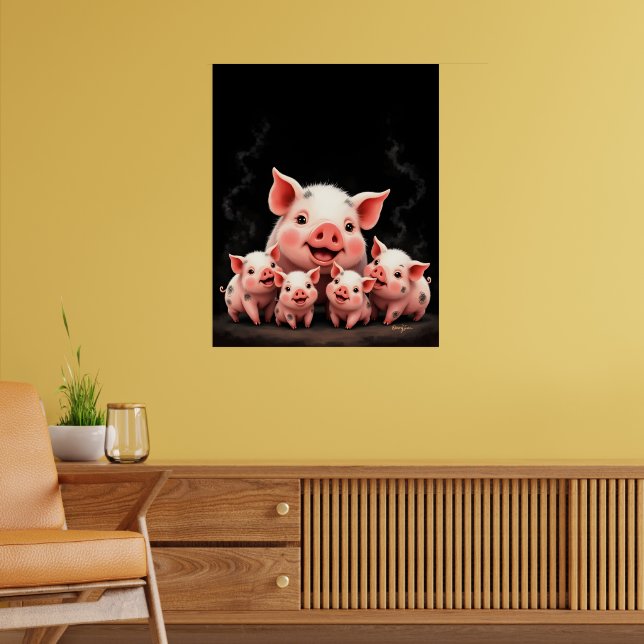 Poster Pig Artwork – Mother Pig & Piglets (Salon 2)