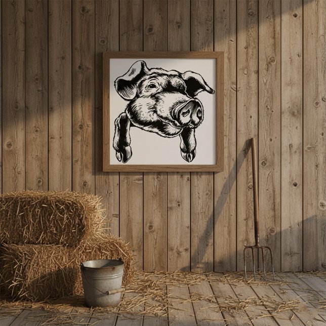 Poster Pig Head Farm Animal Drawing in Black White (Créateur téléchargé)