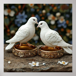 Poster Pigeons de mariage Élégante Nature Art 🕊️🌸💍✨