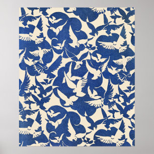 Poster Pigeons en blanc et bleu