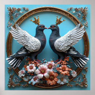 Poster Pigeons majestueux aux Couronnes