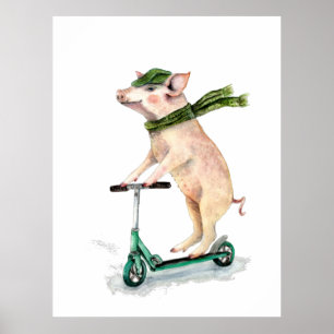 Poster Piggy sur scooter