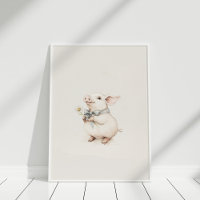 Piglet vintage mignonne avec pépinière de fleurs