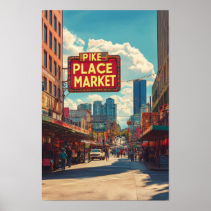 Poster Pike Place Market Seattle Illustration Voyage