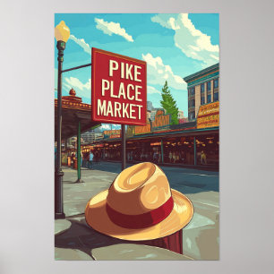 Poster Pike Place Market Seattle USA Vintage voyage