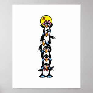 Poster pile de totem de pingouin mignon