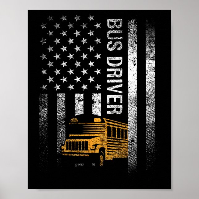 Poster Pilote de bus Usa American Flag Funny Bus Driver C (Devant)