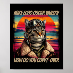 Poster Pilote de chat rétro Mike Echo Oscar Whisky M.e.o.