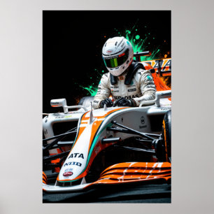 Poster Pilote de Formule Un au volant d'une voiture prête