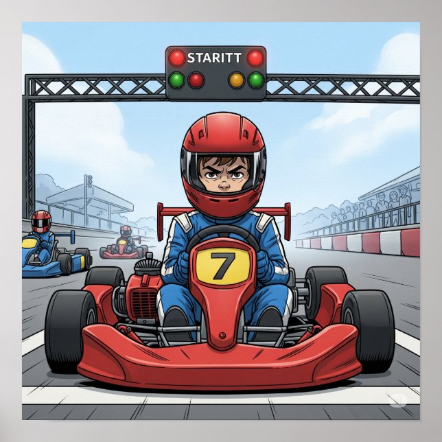 Poster Pilote Go-Kart déterminé (Devant)