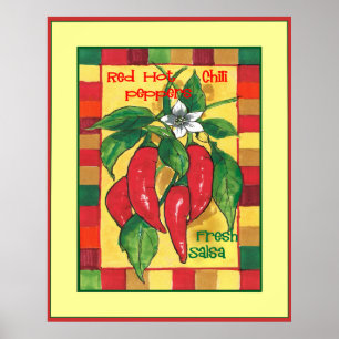 Poster Piments rouges chauds sur une vigne Carreaux color