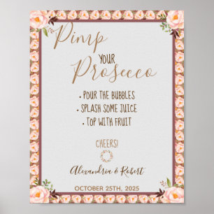 Poster Pimp your Prosecco Cadre Floral Rose Mariage