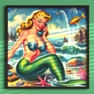 Poster Pin de sirène vintage vers le haut