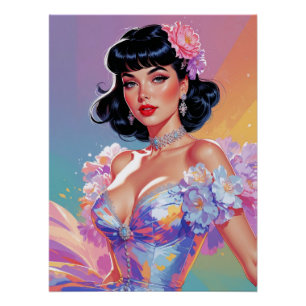 Poster Pin-up à ailes noires avec élégance florale bangla
