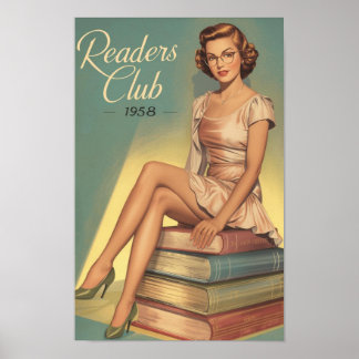 Poster Pin-Up Bibliothécaire Rétro des Années 1950 – Amat