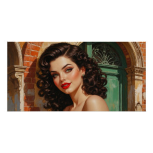Poster Pin-Up Brown in front of a vintage door