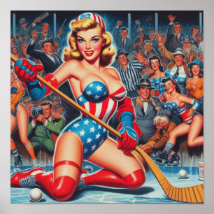 Poster Pin-up de hockey rétro