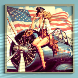 Poster Pin-up de l'avion vintage