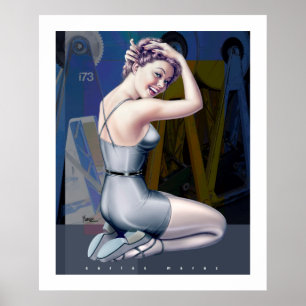 Poster Pin-up Girl avec Arrière - plan industriel