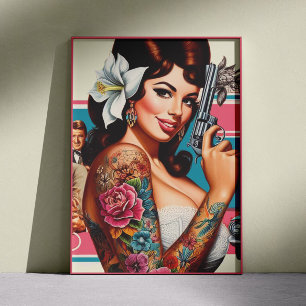 Poster Pin-up pulp tatouée vintage