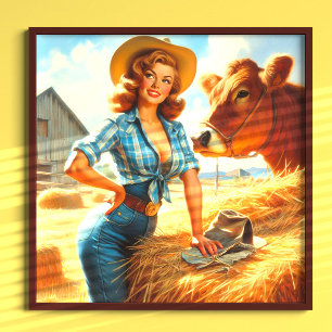 Poster Pin-up Rétro de Cowgirl Mignonne