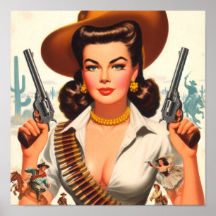 Poster Pin-up Western Vintage