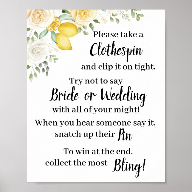 Poster Pince à linge Panneau de jeu de douche Citrons et  (Devant)