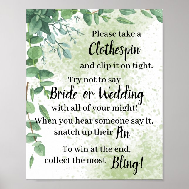 Poster Pince à linge Panneau de jeu de douche Eucalyptus (Devant)