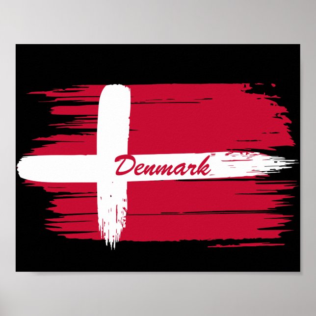 Poster Pinceau artistique Drapeau Danemark    (Devant)