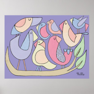 Poster Pinceau d'art violet ornithologie Illustration