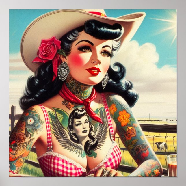 Poster Pinceau de pays tatoué vintage (Devant)