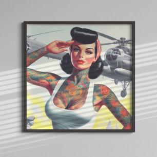 Poster Pinceau de tatouage vintage