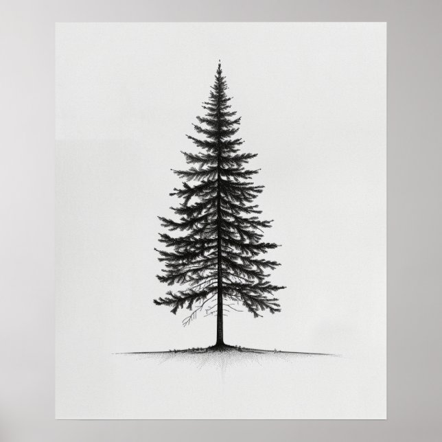 Poster Pinceau Lone Arbre moderne ligne noire art minimal (Devant)
