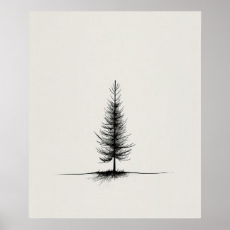 Poster Pinceau Lone Arbre moderne ligne noire art minimal