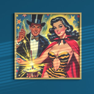 Poster Pinceau magicien vintage vers le haut