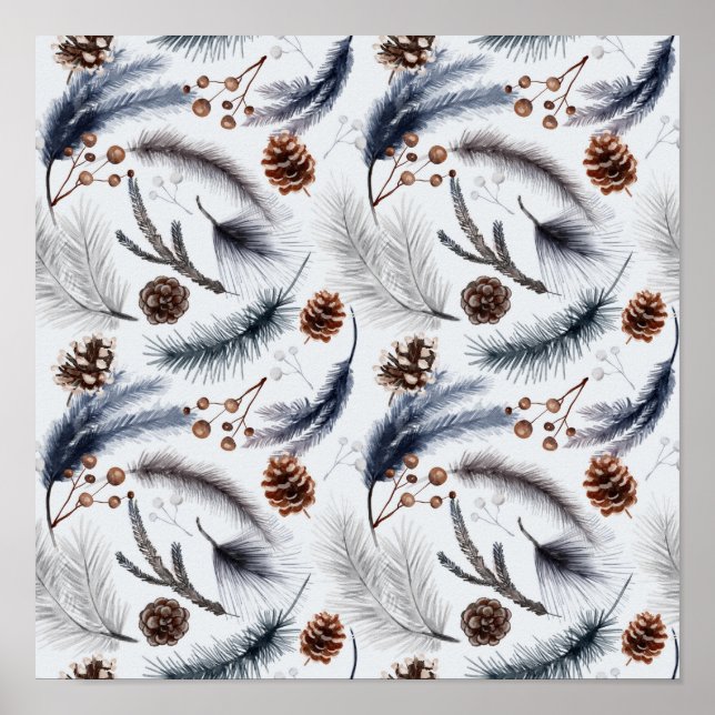 Poster Pine Cones & Pine Needles Aquarelles Motif (Devant)