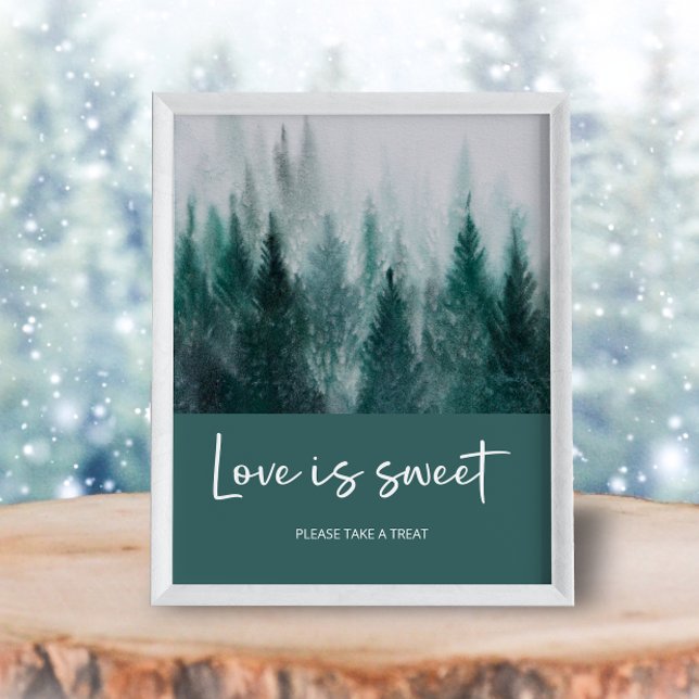Poster Pine Tree Forest Aquarelle Vert L'amour est doux (Créateur téléchargé)