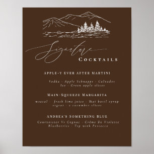Poster Pine Tree Mountains Signature Boissons Bar Menu