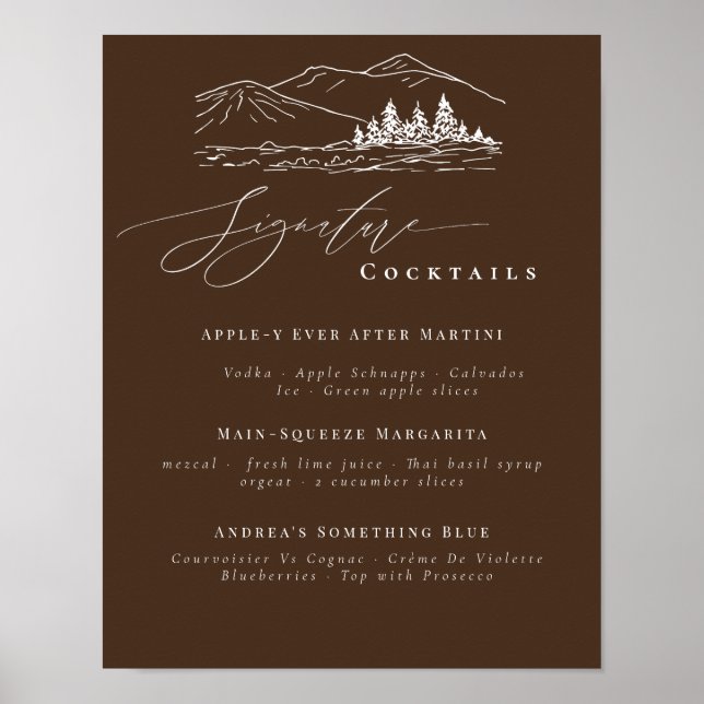 Poster Pine Tree Mountains Signature Boissons Bar Menu (Devant)