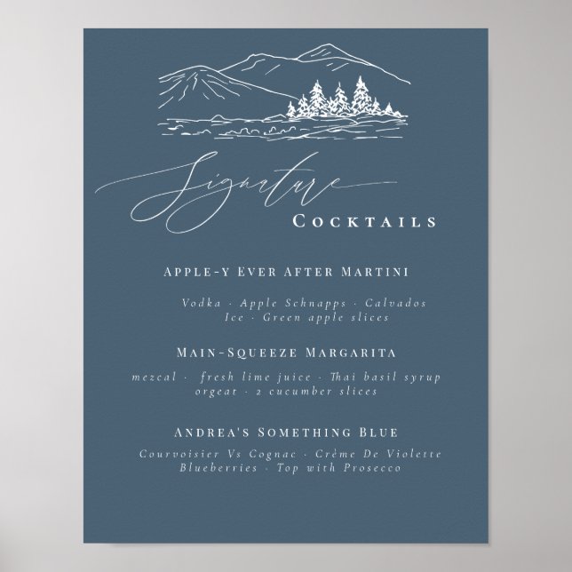 Poster Pine Tree Mountains Signature Boissons Bar Menu (Devant)