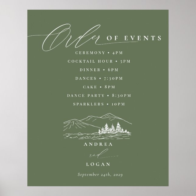 Poster Pine Tree Rustic Mountains Mariage Ordre des événe (Devant)